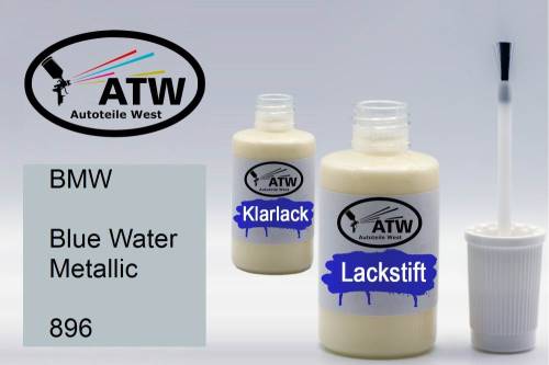 BMW, Blue Water Metallic, 896: 20ml Lackstift + 20ml Klarlack - Set, von ATW Autoteile West.